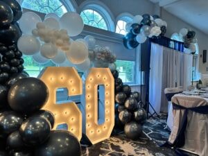 Balloon décor for a corporate milestone celebration