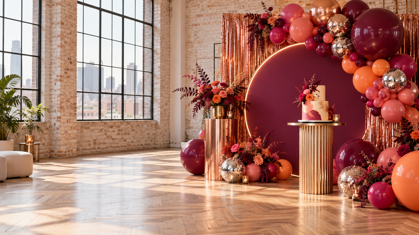 Colorful branded balloon column installation